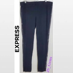 Express Leggings Womens Large Black Side Silver Studded Pants Goth